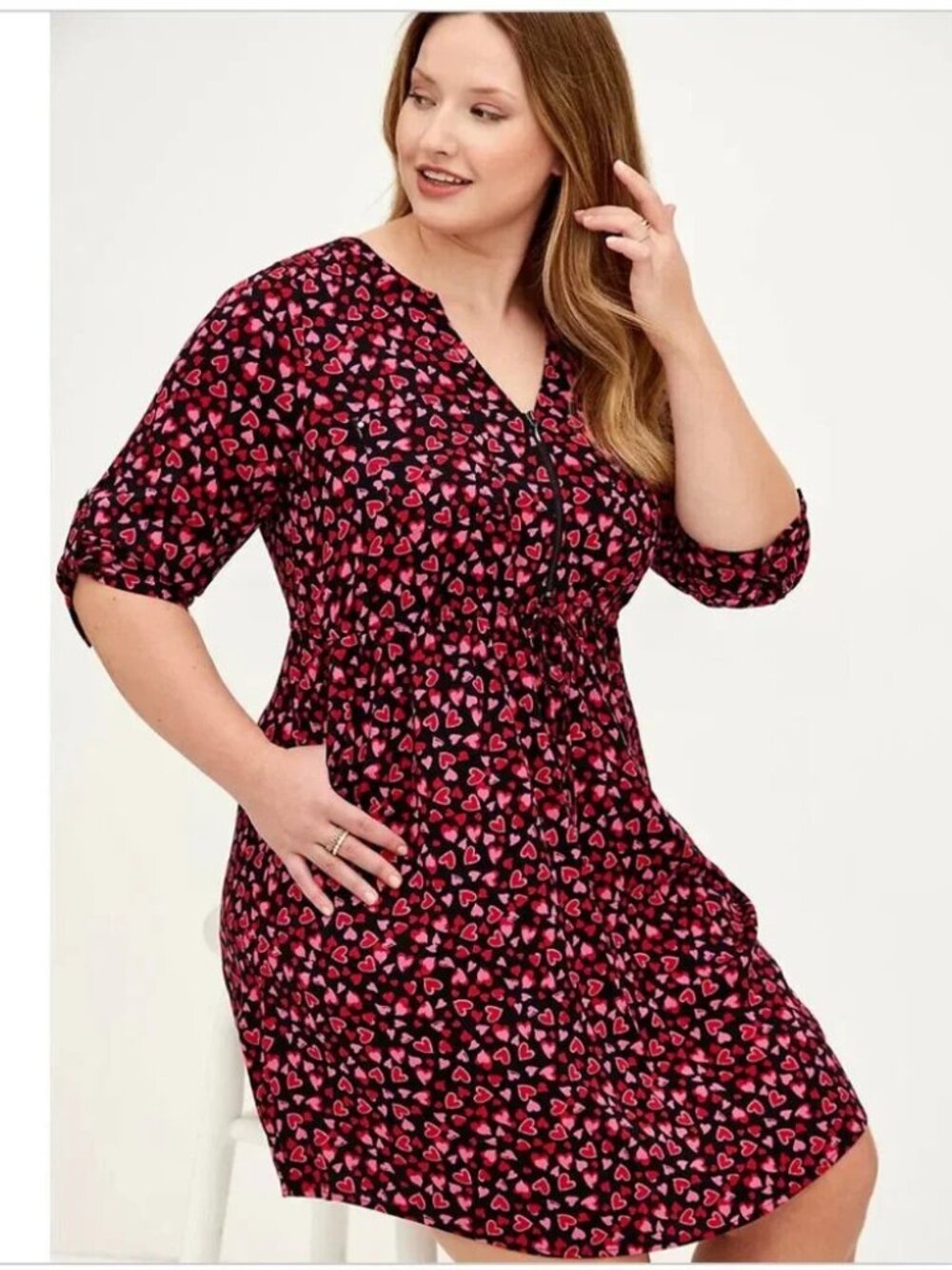 TORRID Heart Print Mini Challis Zip-Front Shirt Dress Size 2 NWT